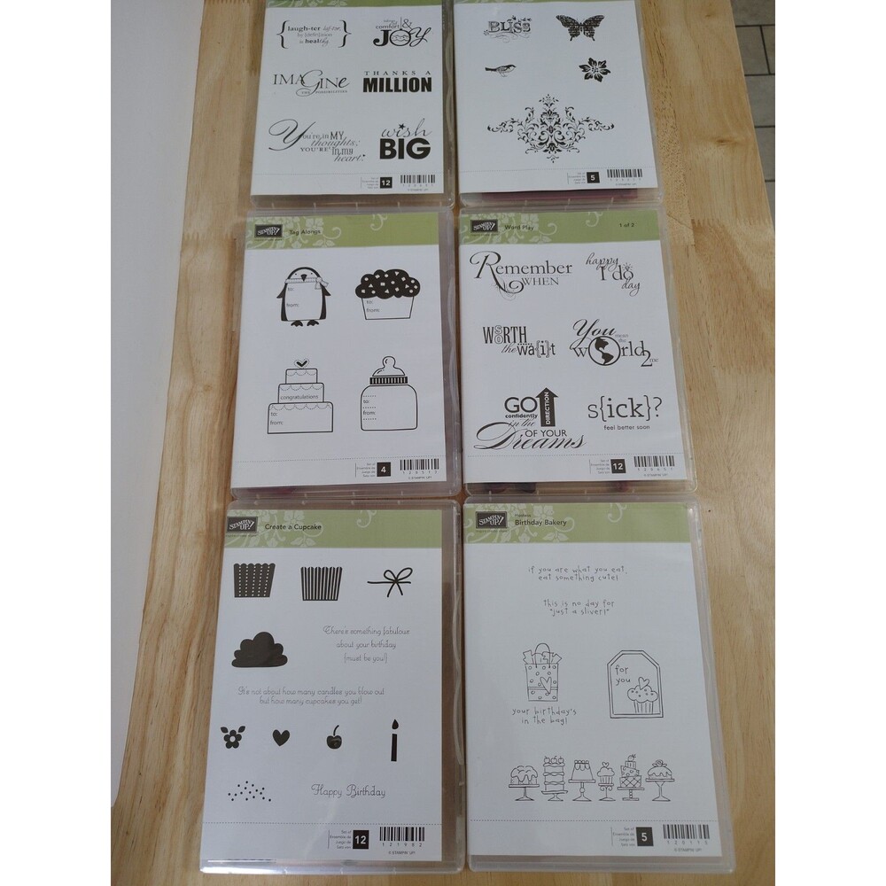Stampin Up’ Retired Stamp Sets Cupcake Birthday Word Play (2) Tags Bliss 6 Lot